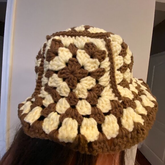 Crochet Bucket hat Yellow and brown - Picture 2 of 7